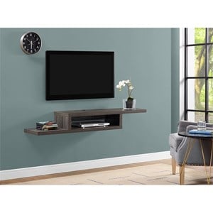 Pemberly Row 60&quot Asymmetrical Wall Mounted TV Console w/ Cable Management - Gray