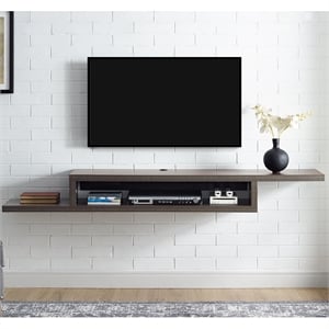 Pemberly Row 72&quot Asymmetrical Wall Mounted TV Console w/ Cable Management - Gray