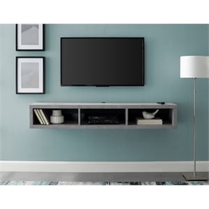 Pemberly Row 60&quot Wall Mounted Wood TV Console with 2 Compartments in Gray