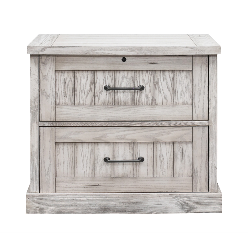 Pemberly Row Rustic Wood Lateral File w/ Locking Drawer Fully Assembled in White