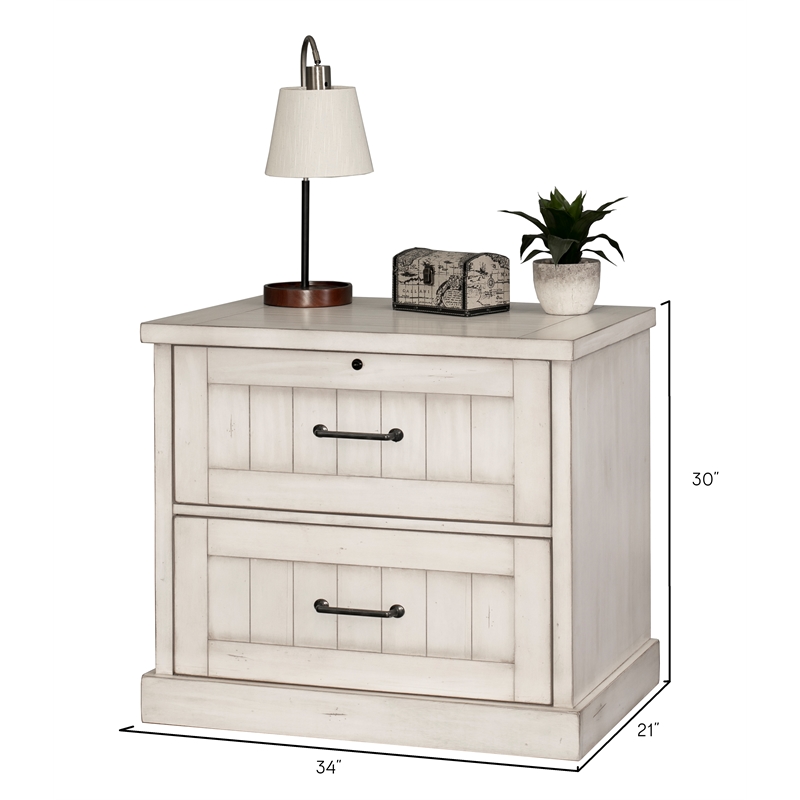 Pemberly Row Rustic Wood Lateral File w/ Locking Drawer Fully Assembled in White