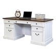 Pemberly Row Rustic Wood Double Pedestal Executive Desk w/ Power Center in White