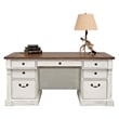 Pemberly Row Rustic Wood Double Pedestal Executive Desk w/ Power Center in White