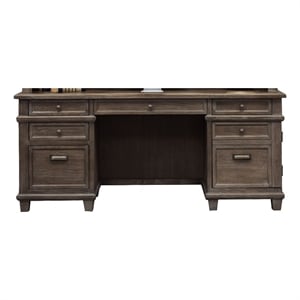 Pemberly Row Wood Credenza Desk with Printer Tray and Power Center in Gray