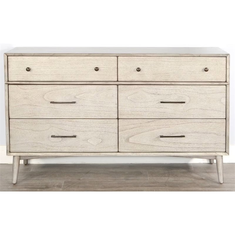 Pemberly Row Solid Wood 6-Drawer Mid-Century Bedroom Dresser in Gray