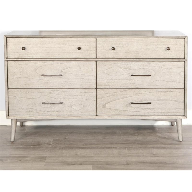 Pemberly Row Solid Wood 6-Drawer Mid-Century Bedroom Dresser in Gray