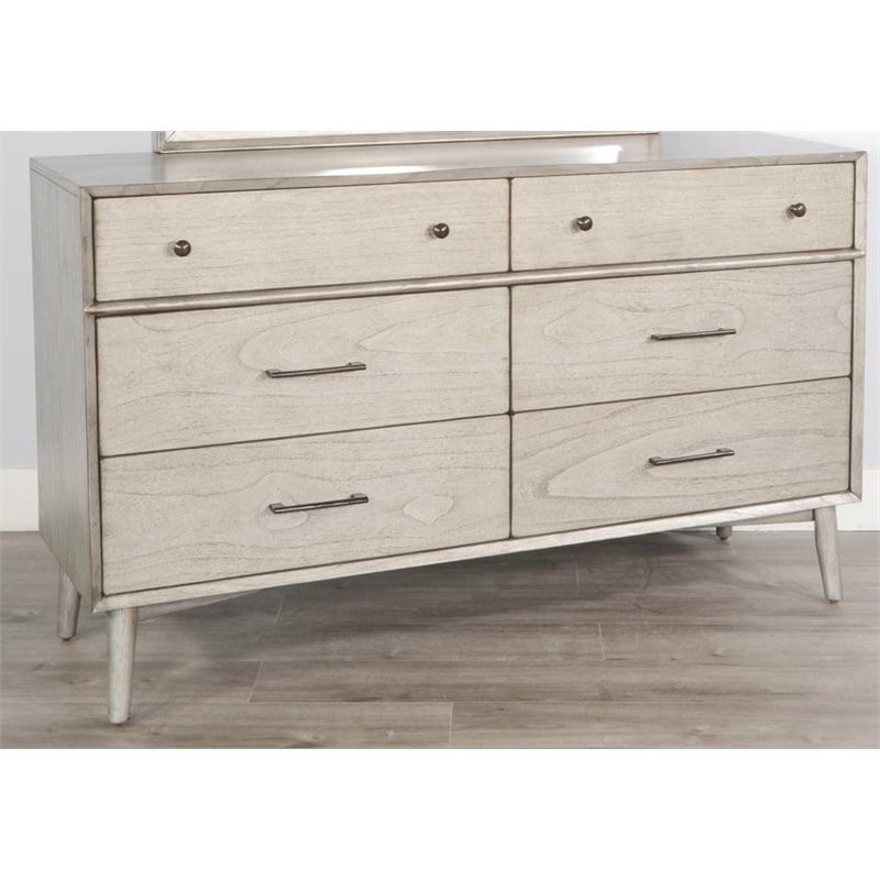 Pemberly Row Solid Wood 6-Drawer Mid-Century Bedroom Dresser in Gray