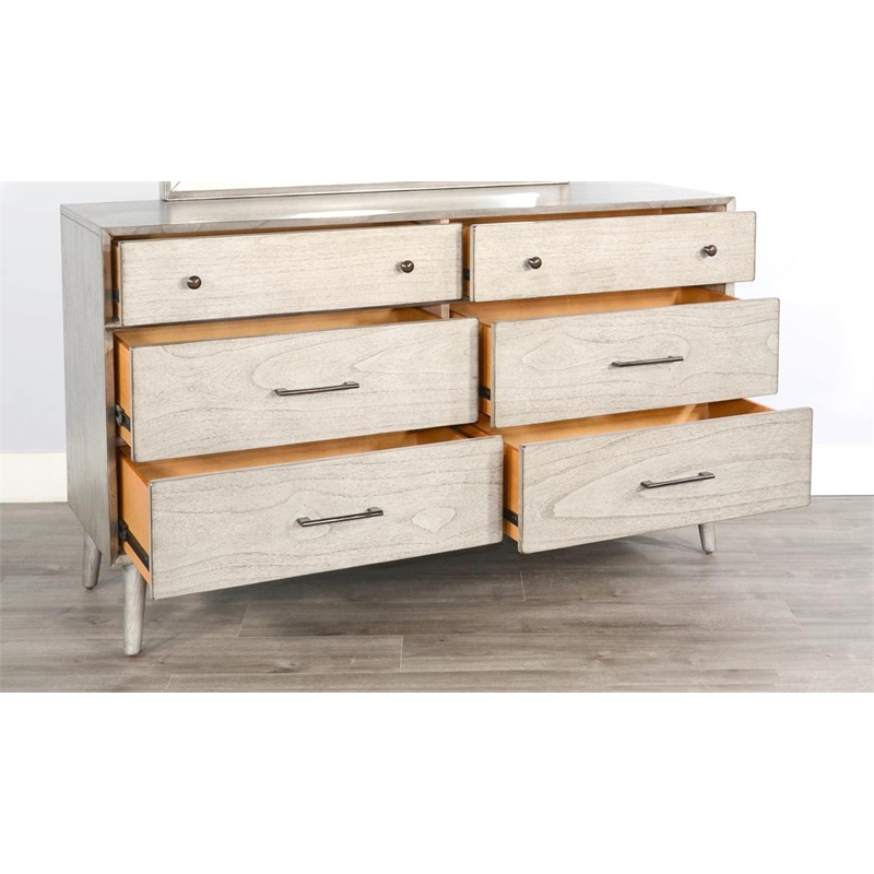 Pemberly Row Solid Wood 6-Drawer Mid-Century Bedroom Dresser in Gray