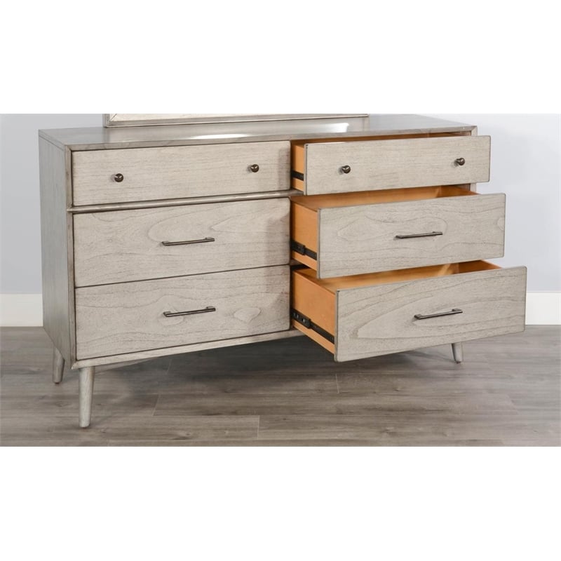 Pemberly Row Solid Wood 6-Drawer Mid-Century Bedroom Dresser in Gray
