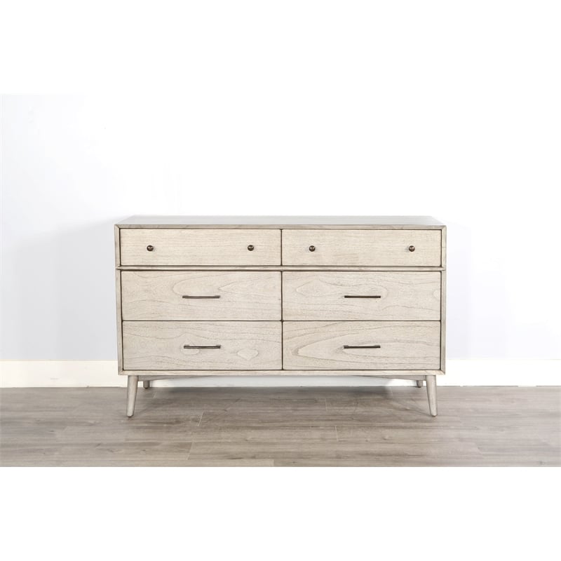 Pemberly Row Solid Wood 6-Drawer Mid-Century Bedroom Dresser in Gray
