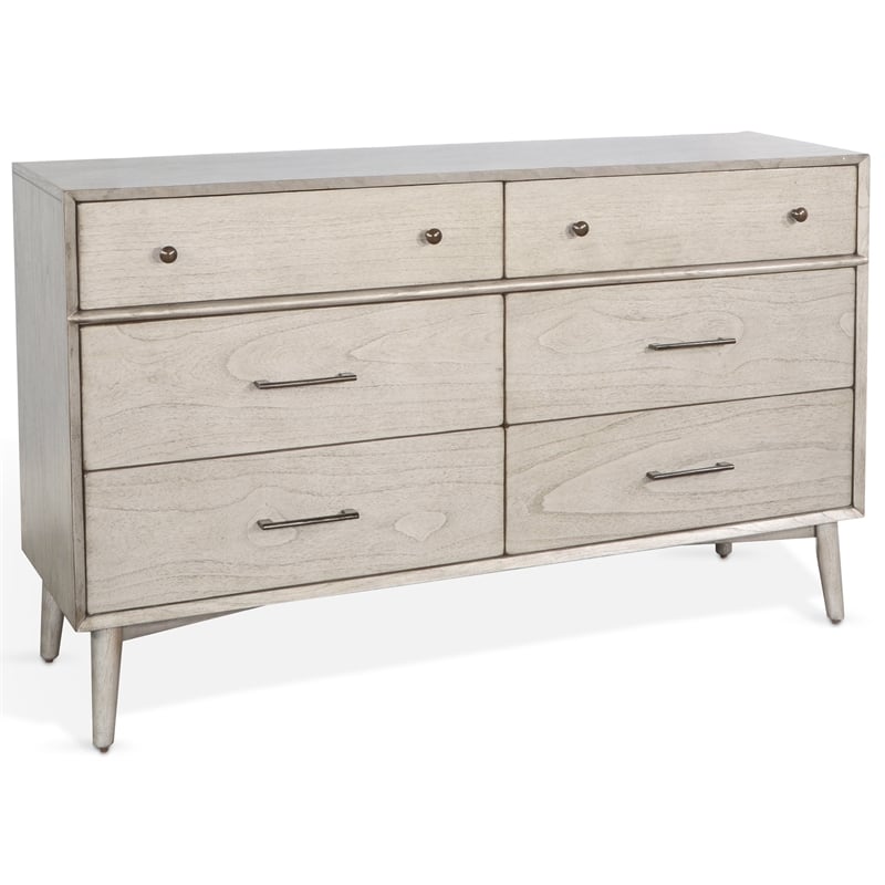 Pemberly Row Solid Wood 6-Drawer Mid-Century Bedroom Dresser in Gray