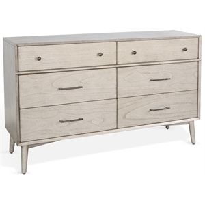 Pemberly Row Solid Wood 6-Drawer Mid-Century Bedroom Dresser in Gray