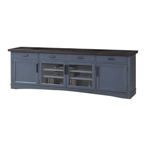 Pemberly Row 92&quot Wood TV Console with Glass Doors and Storage in Denim Blue