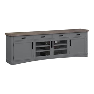 Pemberly Row 92&quot Wood TV Console with Glass Doors and Storage in Dove Gray