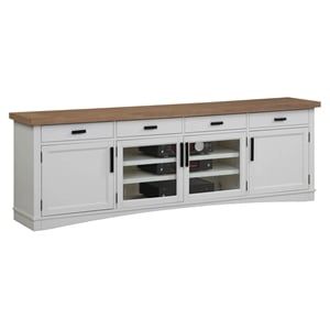 Pemberly Row 92&quot Wood TV Console with Glass Doors and Storage in White