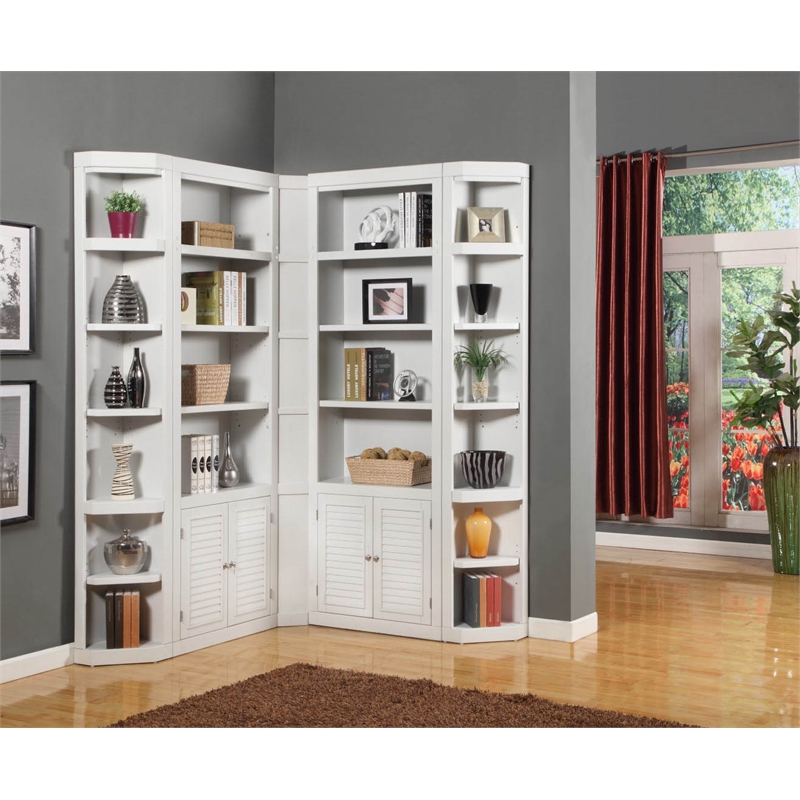 Pemberly Row Wood Outside Corner Bookcase w/ Adjustable Shelves in Cottage White