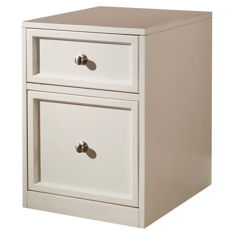 Pemberly Row Wood Rolling File Cabinet with Storage Drawer in Cottage White