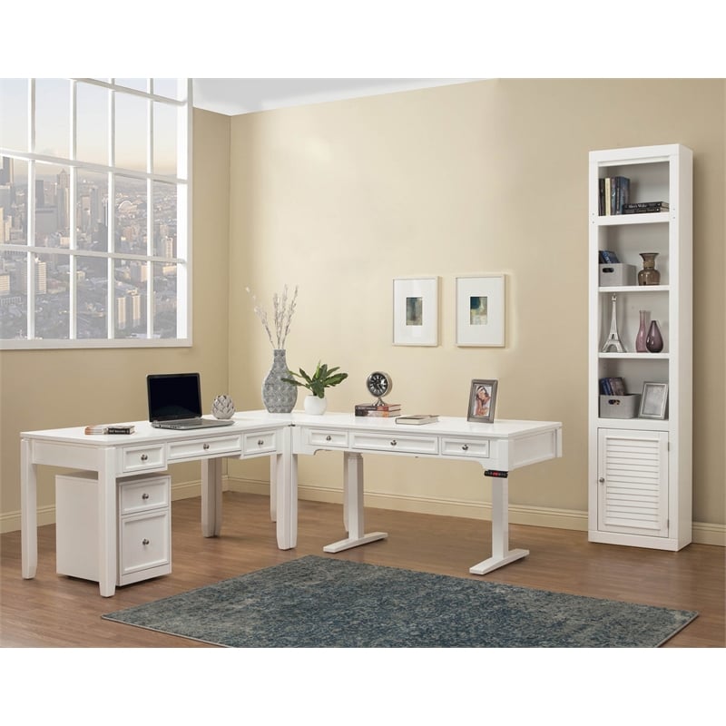 Pemberly Row Wood Rolling File Cabinet with Storage Drawer in Cottage White