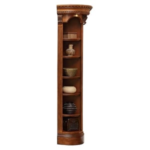 Pemberly Row Wood Outside Corner Bookcase with Can Lighting in Antique Pecan