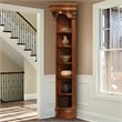 Pemberly Row Wood Outside Corner Bookcase with Can Lighting in Antique Pecan