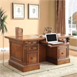 Pemberly Row Double Pedestal Executive Desk with Power Center in Antique Pecan