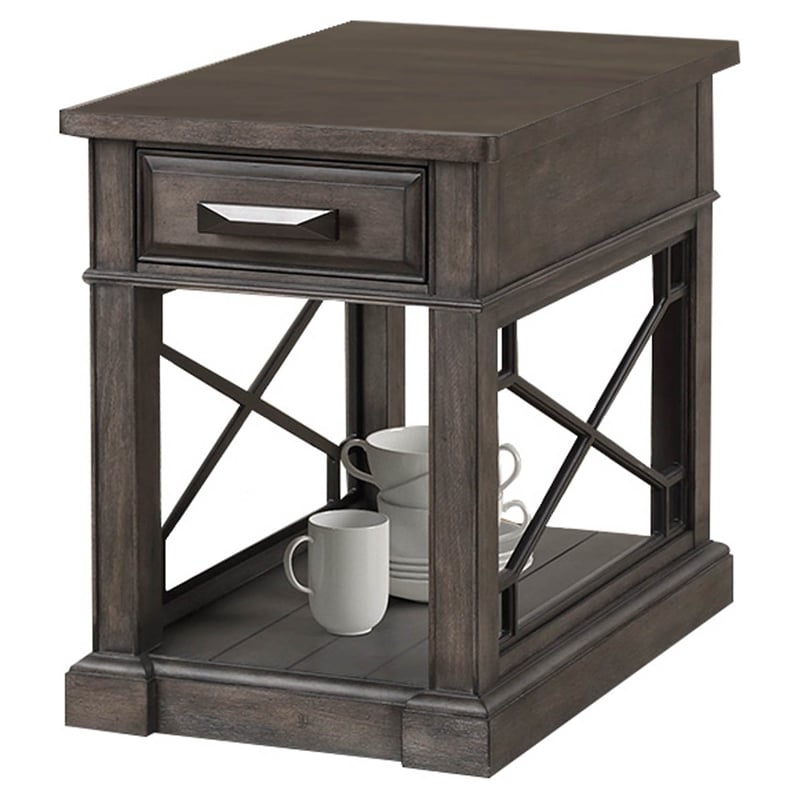 Pemberly Row Wood Chairside Table with Power Center and USB in Smokey Gray