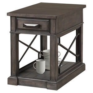 Pemberly Row Wood Chairside Table with Power Center and USB in Smokey Gray