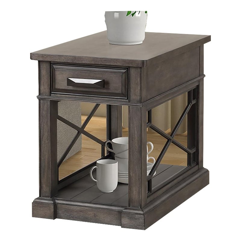 Pemberly Row Wood Chairside Table with Power Center and USB in Smokey Gray
