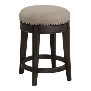 Pemberly Row 25&quot Backless Swivel Counter Stool with Nailhead Trim in Smokey Gray