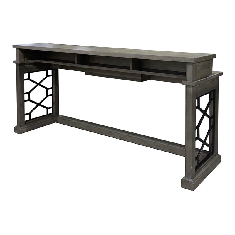 Pemberly Row Wood Everywhere Console Table with Power Center in Smokey Gray