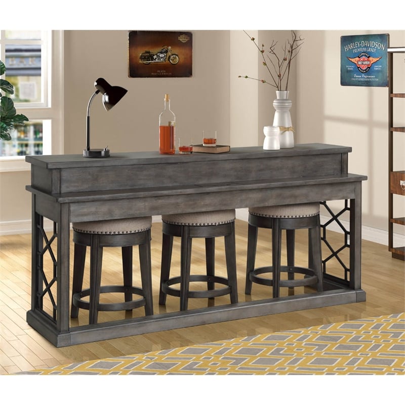 Pemberly Row Wood Everywhere Console Table with Power Center in Smokey Gray