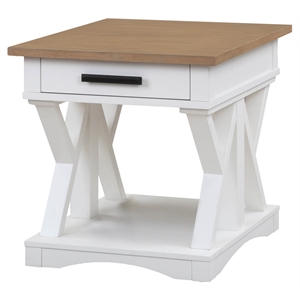 Pemberly Row Wood End Table with Drawer in White and Natural