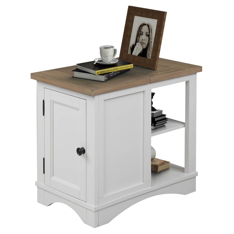 Pemberly Row Wood End Table with Power Center and Adjustable Shelves in White