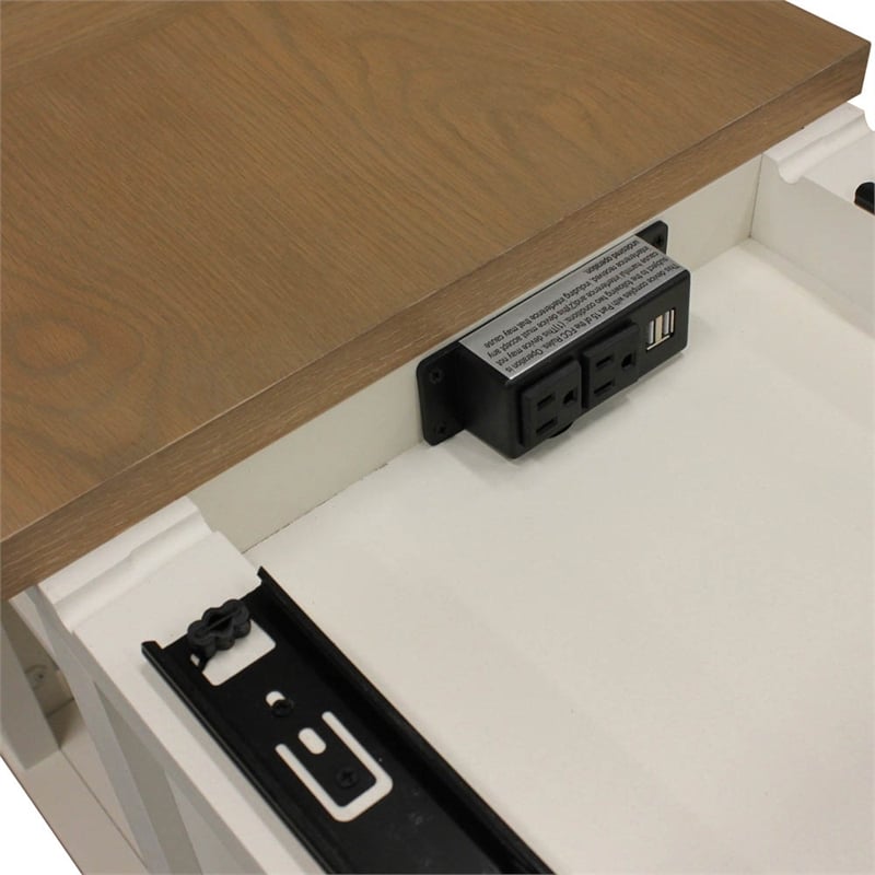Pemberly Row Wood End Table with Power Center and Adjustable Shelves in White