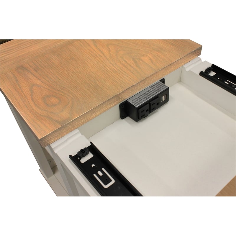 Pemberly Row Wood End Table with Power Center and Adjustable Shelves in White