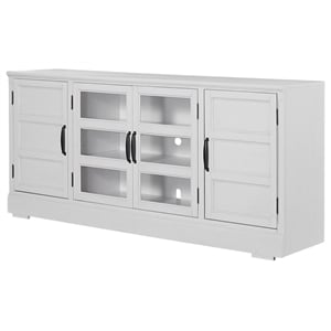 Pemberly Row 76&quot TV Console with Reversible Panels and Dovetail Drawers in White
