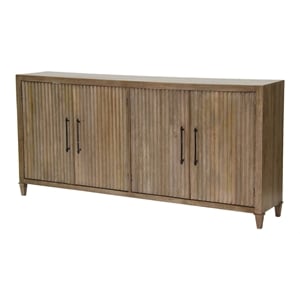 Pemberly Row 76&quot Solid Mango Wood TV Console with Carved Doors in Brown
