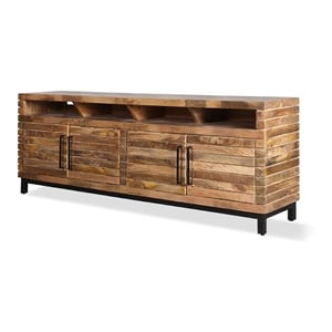 Pemberly Row 86&quot Solid Mango Wood TV Console with Iron Base in Brown