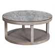 Pemberly Row Round Cocktail Table with Casters and Glass Shelf in Fossil Grey