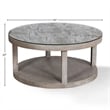 Pemberly Row Round Cocktail Table with Casters and Glass Shelf in Fossil Grey