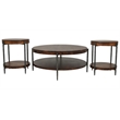 Pemberly Row 3Pc Wood Cocktail & End Table Set with Hammered Metal in Hickory