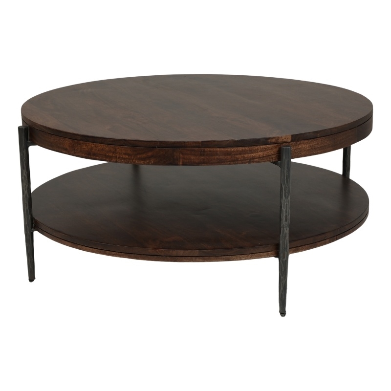 Pemberly Row 3Pc Wood Cocktail & End Table Set with Hammered Metal in Hickory