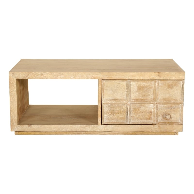 Pemberly Row 3Pc Wood Cocktail & End Table Set with Storage in Bleached Natural