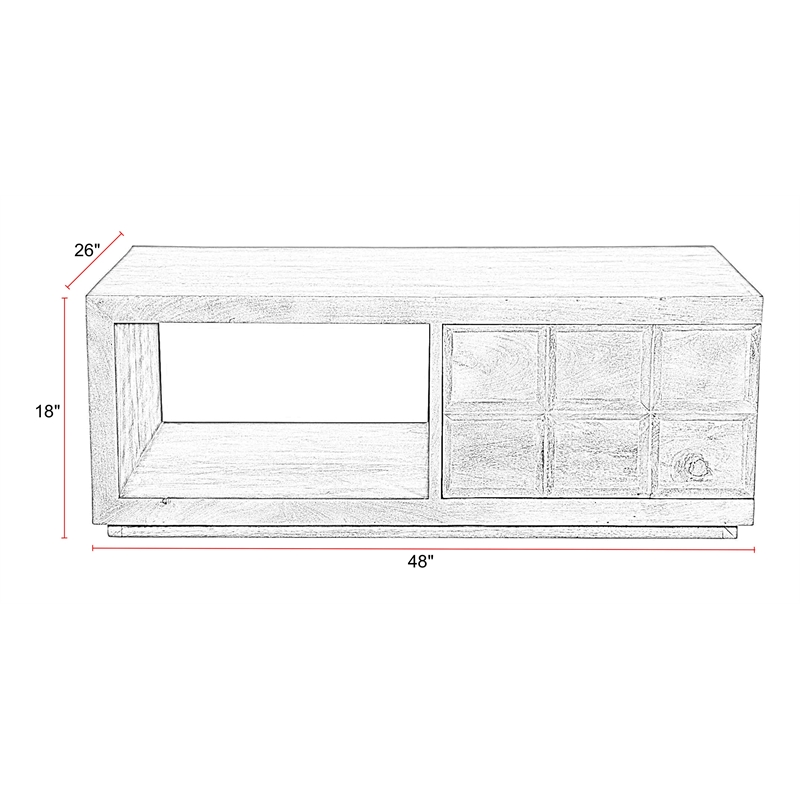 Pemberly Row Wood Cocktail Table with Storage Drawer and Casters in Natural