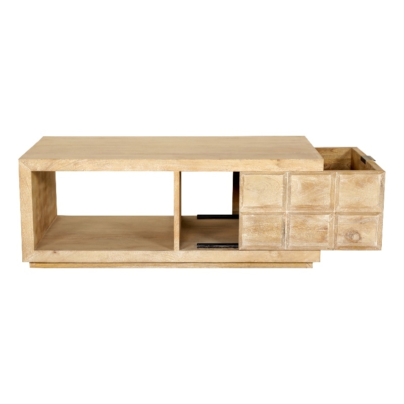 Pemberly Row Wood Cocktail Table with Storage Drawer and Casters in Natural