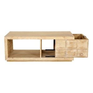 Pemberly Row Wood Cocktail Table with Storage Drawer and Casters in Natural