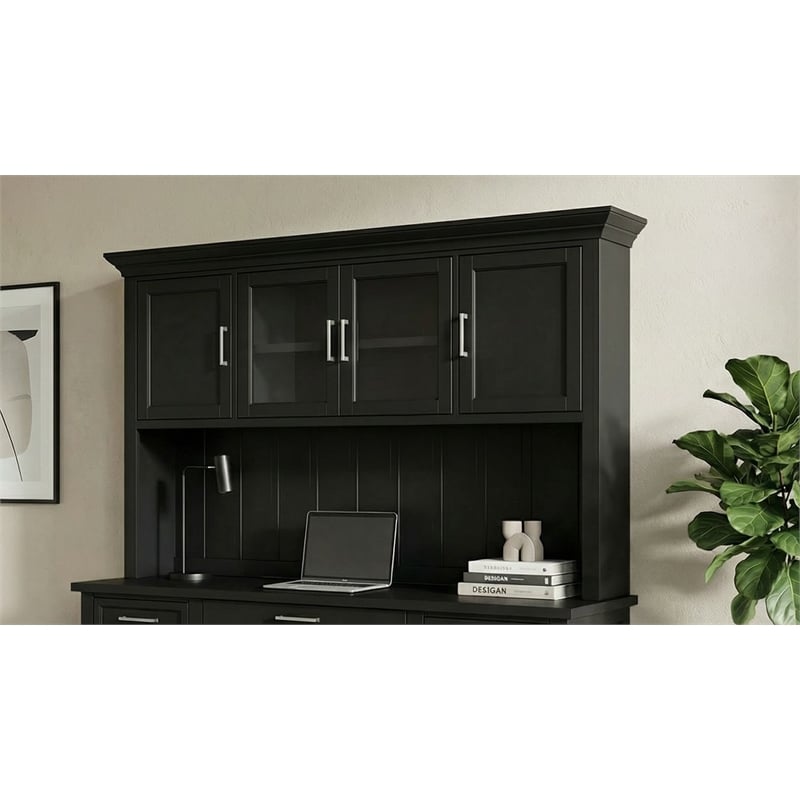 Pemberly Row Wood Hutch with Glass and Panel Doors Fully Assembled in Black