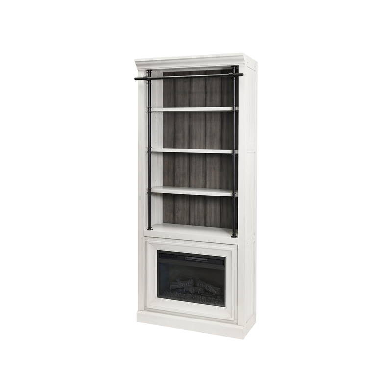 Pemberly Row 8' Tall 3-Section Bookcase Wall with Fireplace and Ladder in White