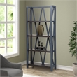 Pemberly Row Traditional Wood Etagere Bookcase with Cross Supports in Denim Blue