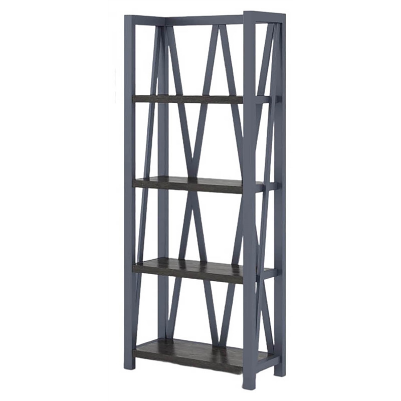 Pemberly Row Traditional Wood Etagere Bookcase with Cross Supports in Denim Blue
